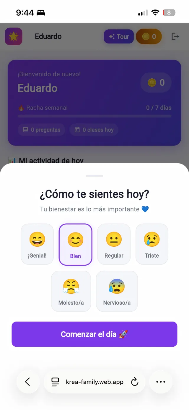 KREA Family: registro de bienestar emocional del alumno